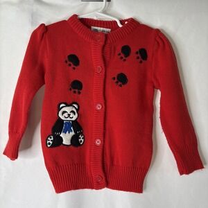 Vtg Noah's Ark Toddler Size 4‎ Red Panda Bear Button Down Cardigan Sweater